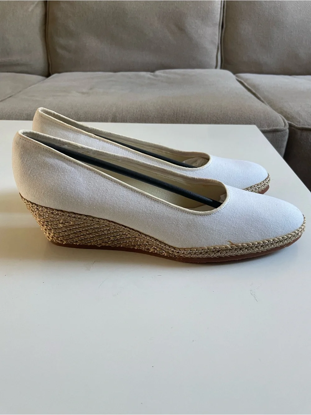 Cream Espadrille Wedge Ballet Flats for Women